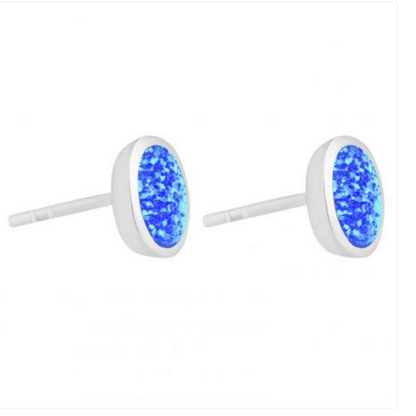 925 Sterling Silver Blue Opal Oval Stud Earrings - Charming and Trendy Ltd