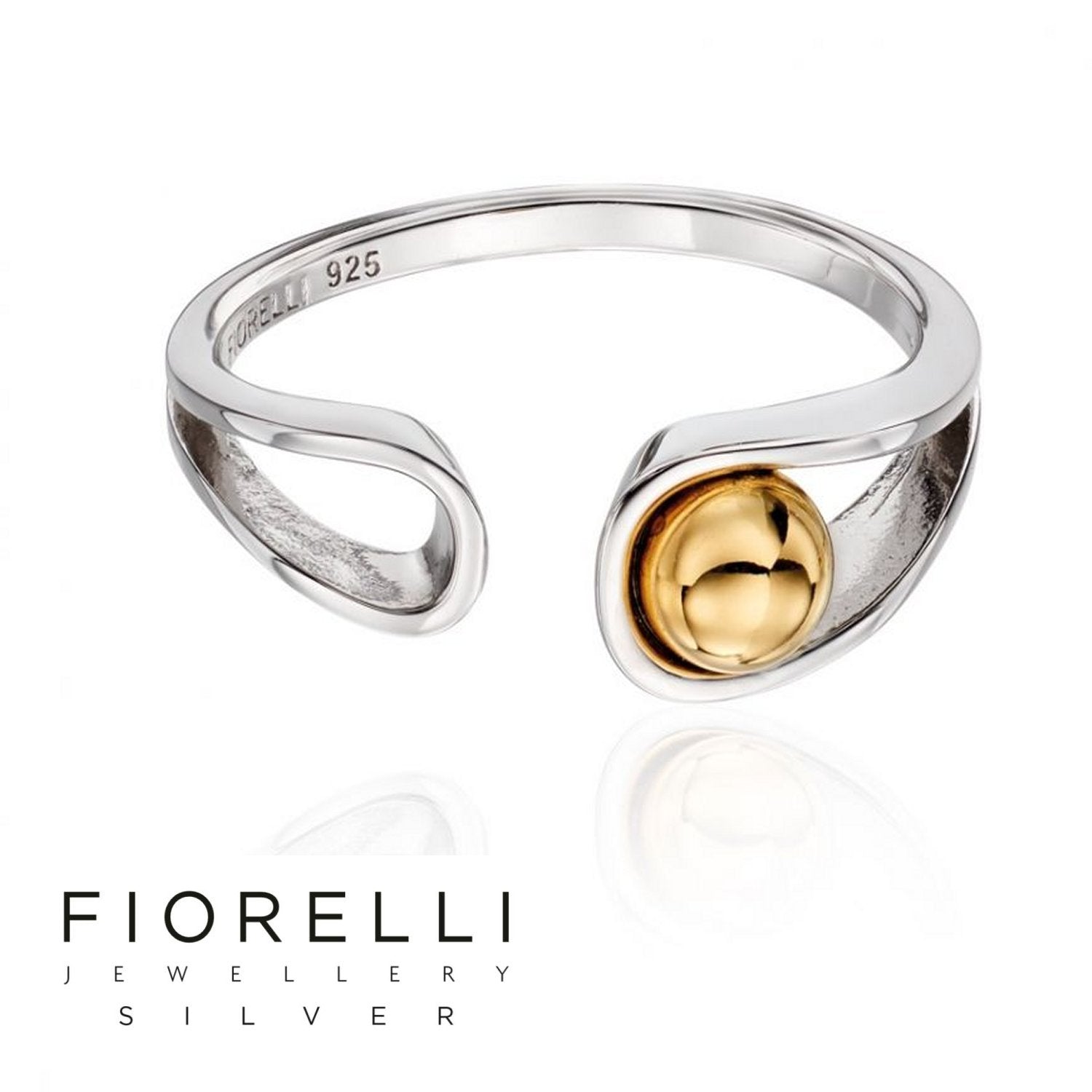 Fiorelli Sterling Silver Ribbon & Gold plated Ball open Ring - R3562 - Charming And Trendy Ltd